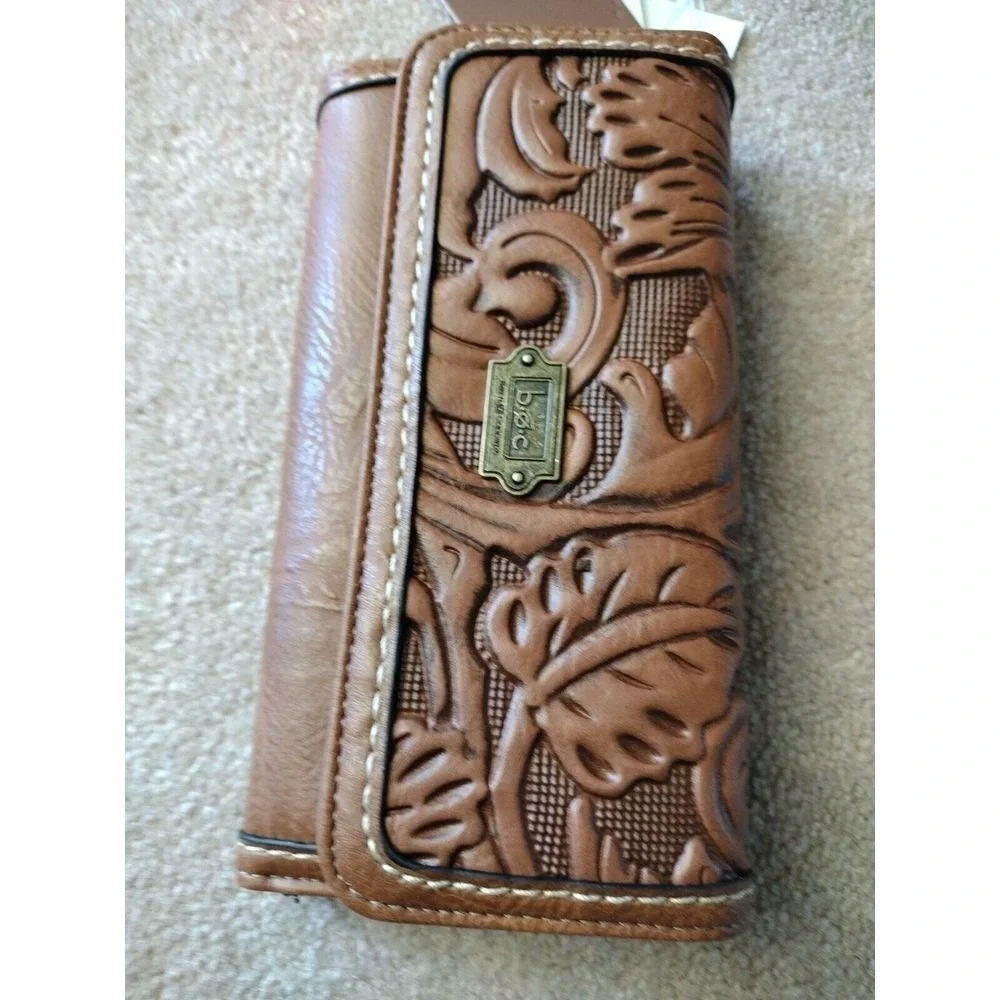 BOC Born Concept Vegan Trifold Leather Wallets Brass Saddle Logo Coin ID